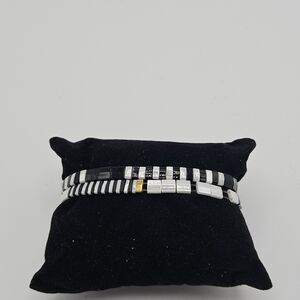 BPD pair of Pixie stretch bracelets black white gold